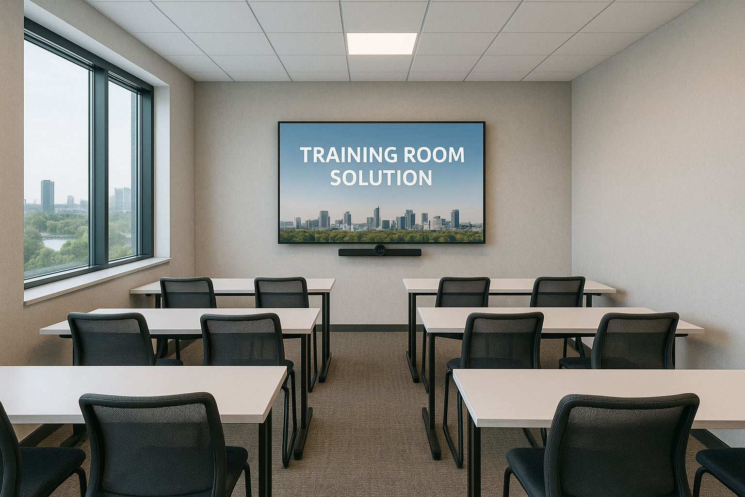 Training room AV with desks and screen